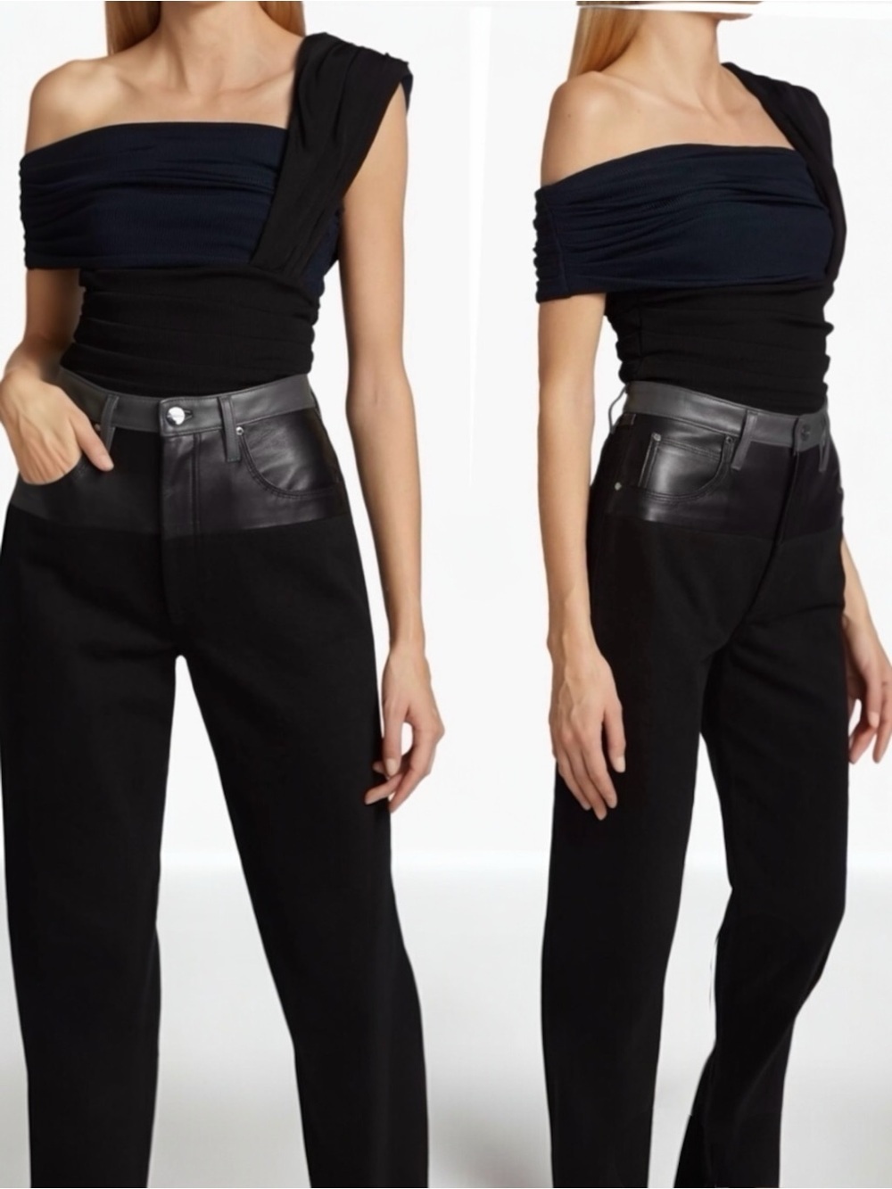Goldsign Gelsey One-Shoulder Off the Shoulder 2-tone Ribbed Bodysuit Small NEW